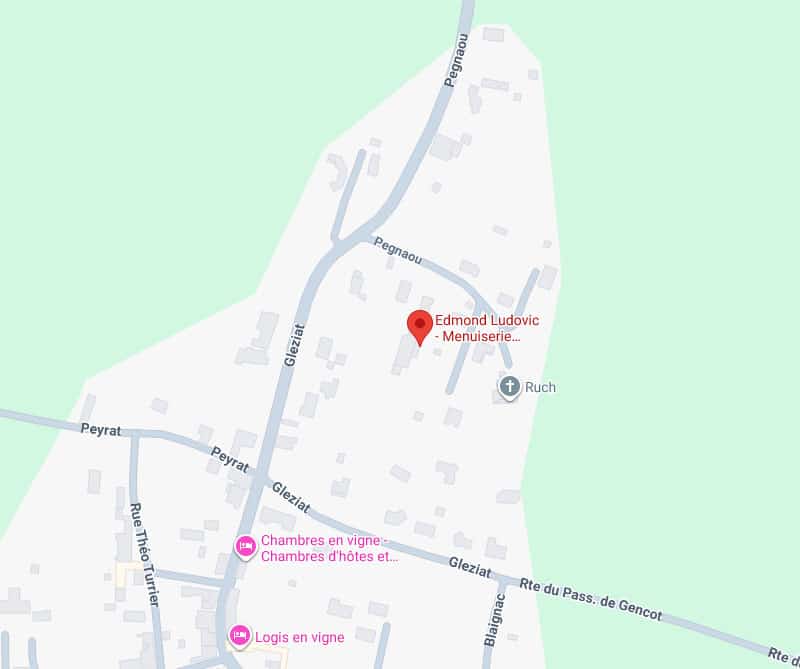 Carte Edmond Ludovic Menuiserie : Rues Gleziat, Pagnau Carte centrée sur Edmond Ludovic - Menuiserie, croisée par les rues Gleziat, Pagnau, Peyrat et Rte du Pass. de Gencot.